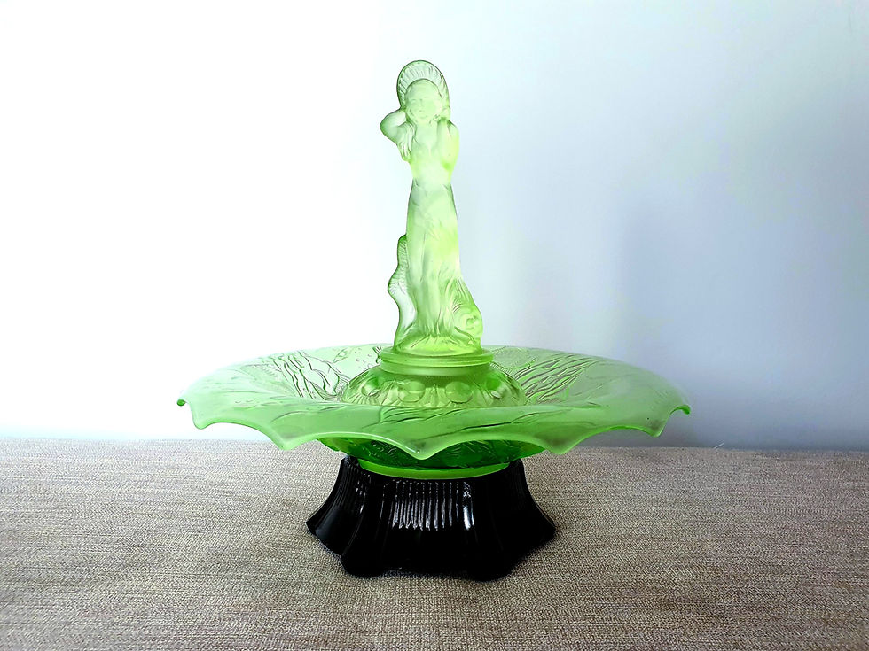 Thumbnail: Art Deco Uranium Glass Walther Sohne Glass Arabella Centrepiece Lady Fisch Bowl Vintage 1930s for sale UK