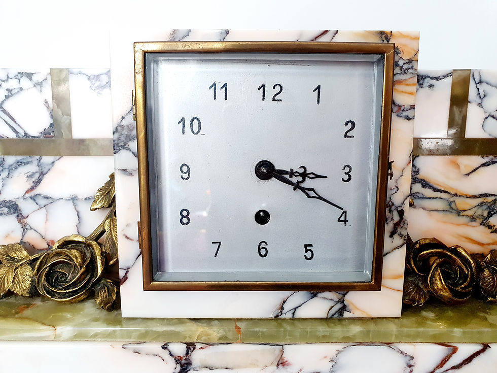 Thumbnail: Marble Mantel Clock with Gilt Flowers