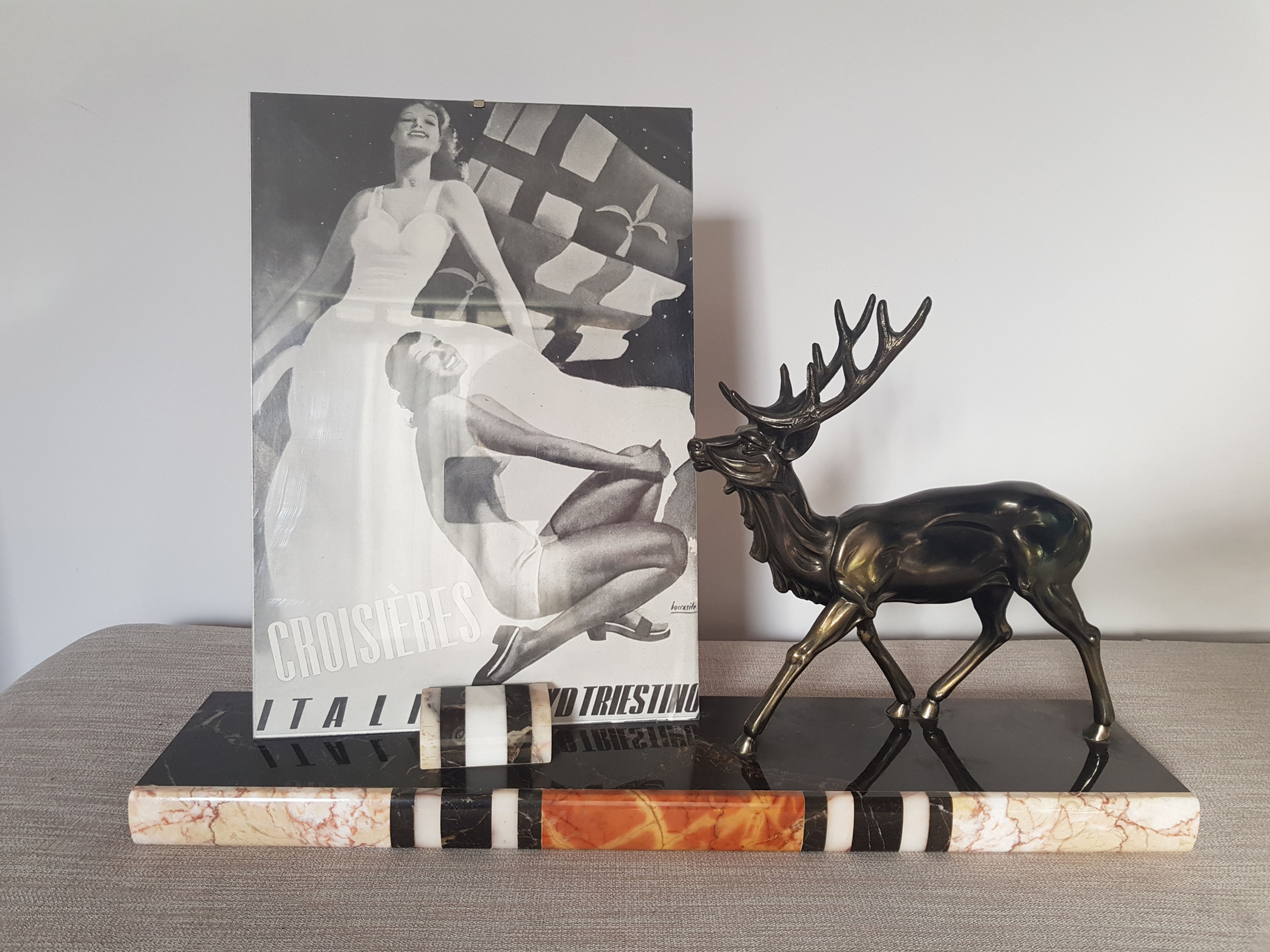 Spelter Stag & Marble Photo Frame