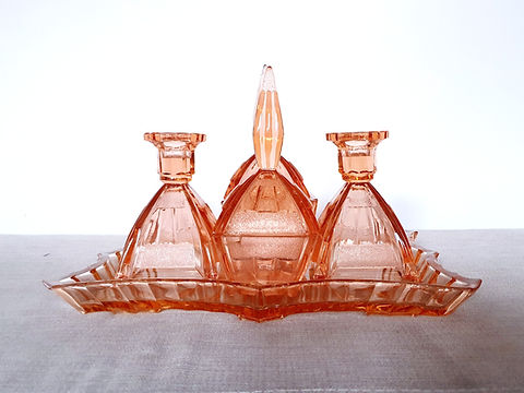 pink glass dressing table set Kitten