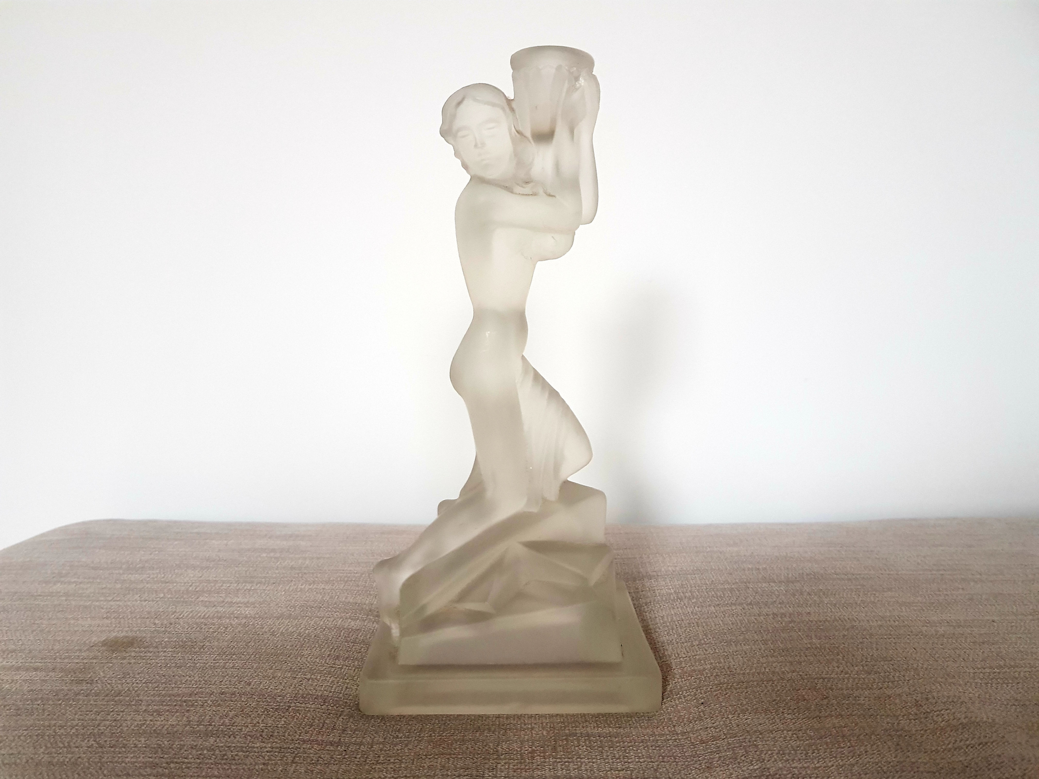 Clear Glass Lady Candlestick