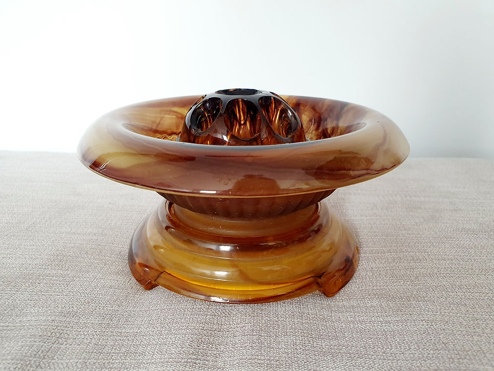 Thumbnail: Davidson Amber Cloud Glass Posy Bowl, Frog and Plinth