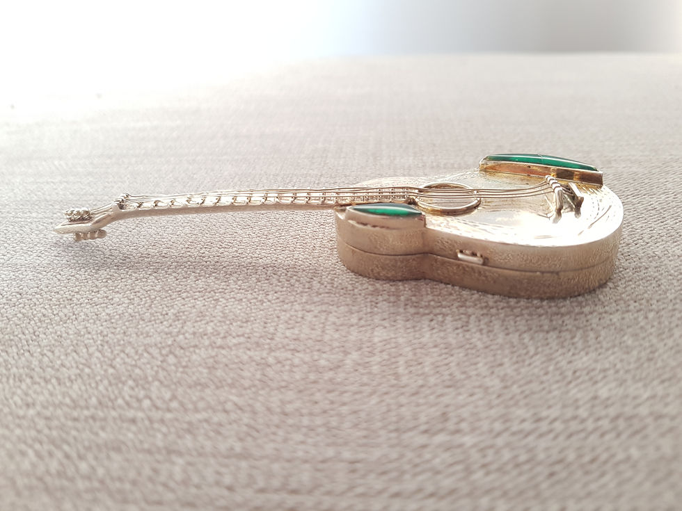 Thumbnail: Silver Guitar Pill Box with Malachite Panels