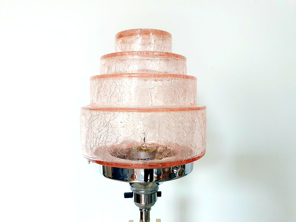 Thumbnail: Pink Crackle Shade Lucite Lamp
