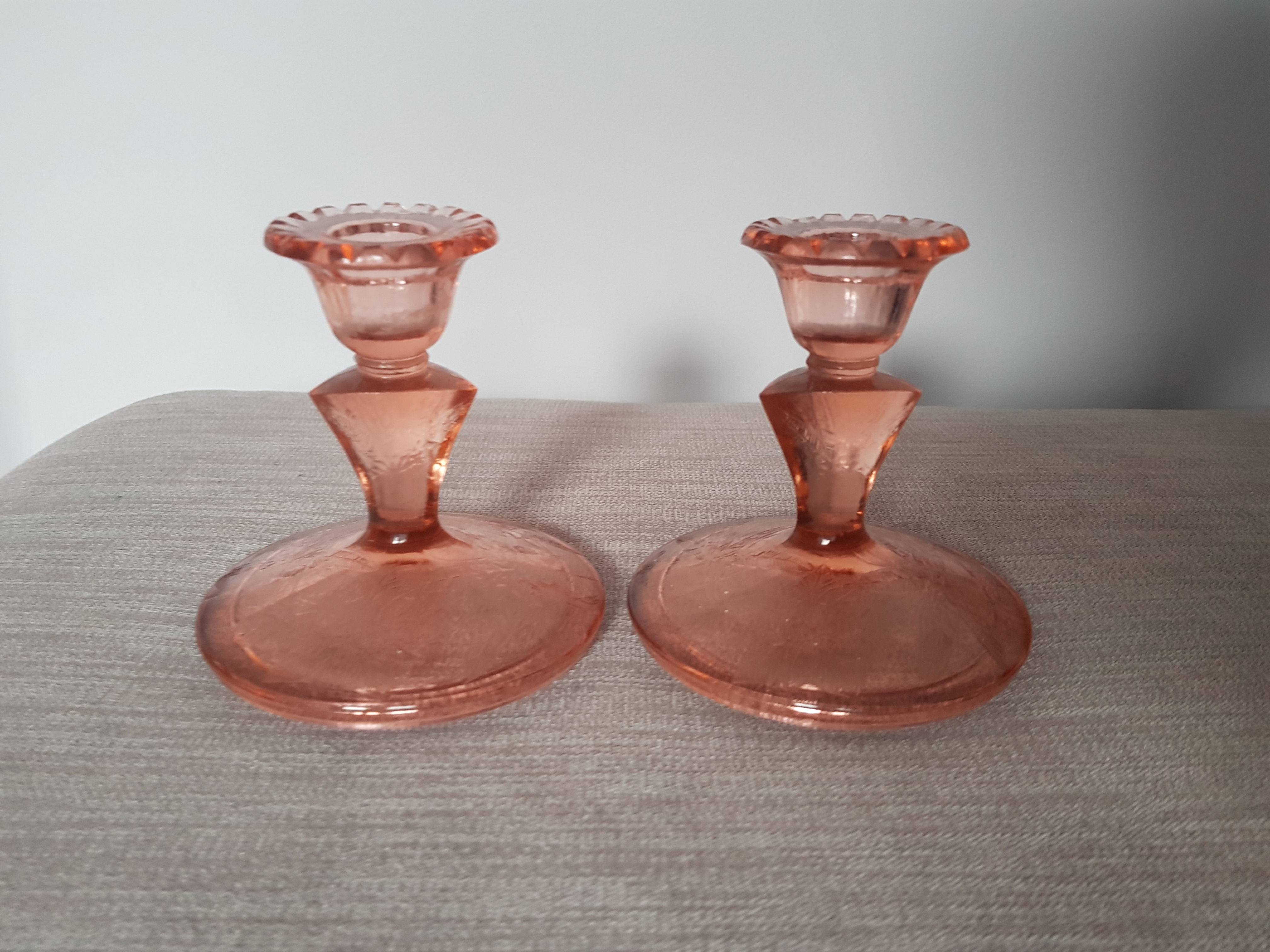 Pink Glass Candlestick Holders