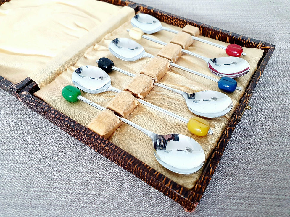 Thumbnail: Set of 6 Multi Coloured Coffee Bean Spoons