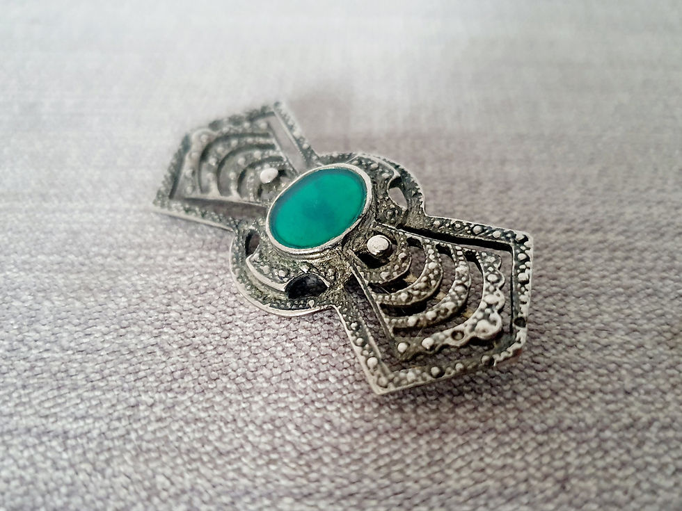 Thumbnail: Marcasite & Chrysoprase Brooch