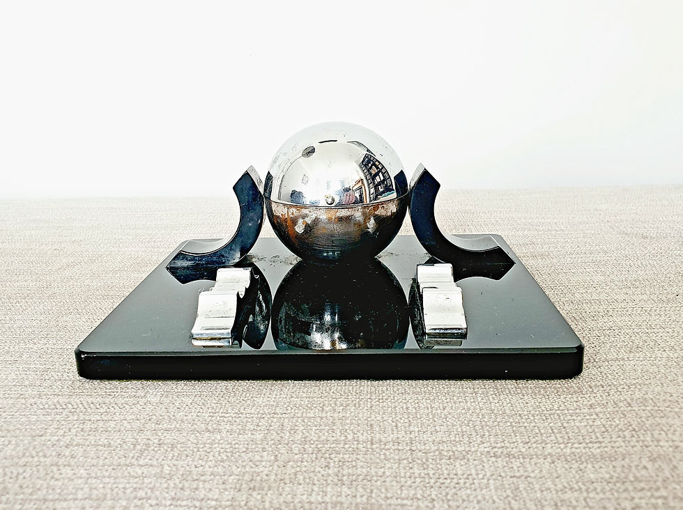 Thumbnail: Chrome Inkwell & Pen Stand on Vitrolite