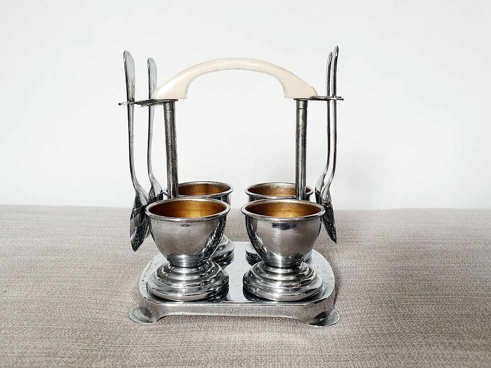Thumbnail: Chrome Egg Cups & Spoons on Stand