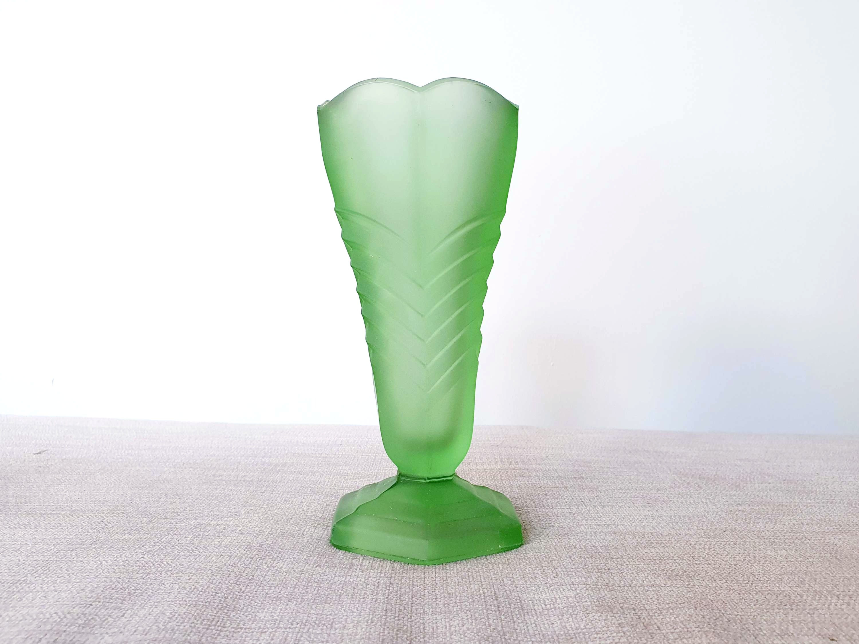 Davidson Frosted Green Glass Chevron Vase