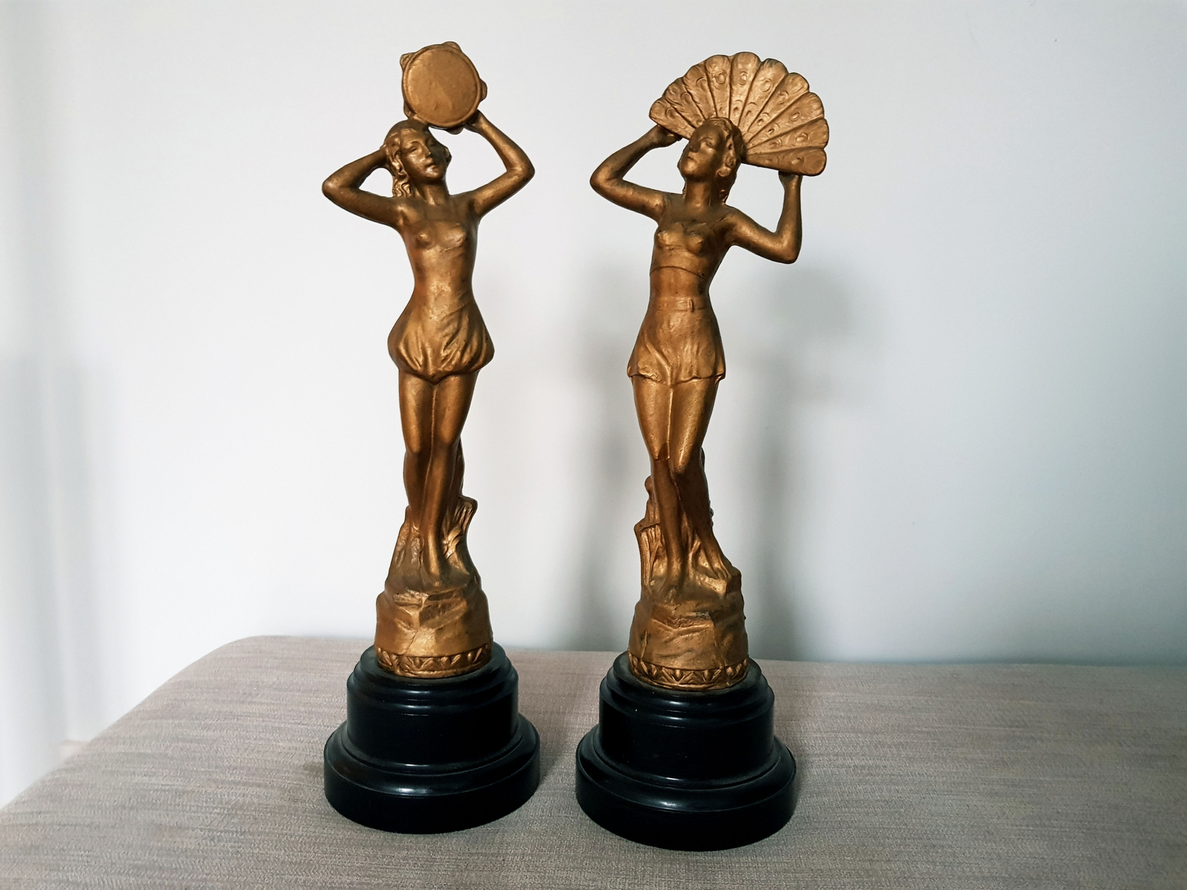 Pair of Gilded Spelter Lady Figures