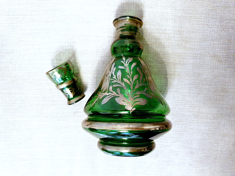 Thumbnail: Czech Green & Silver Glass Decanter Set