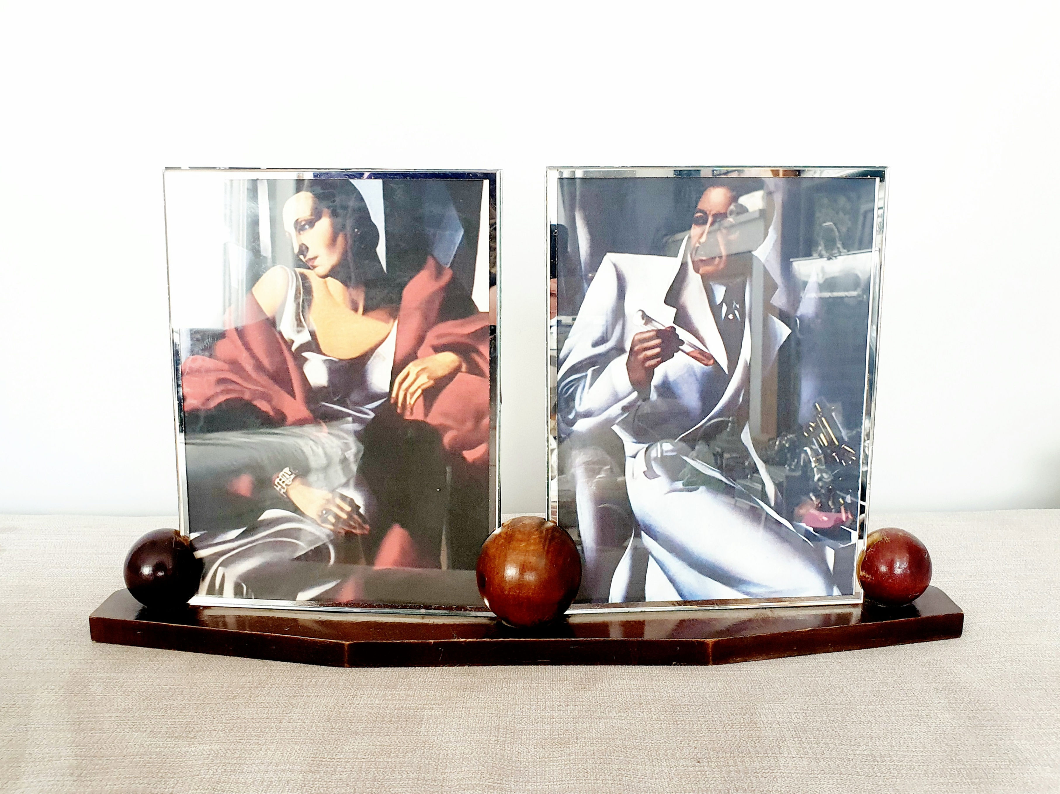 Art Deco Photo Frame Double Wooden 1930s UK for sale