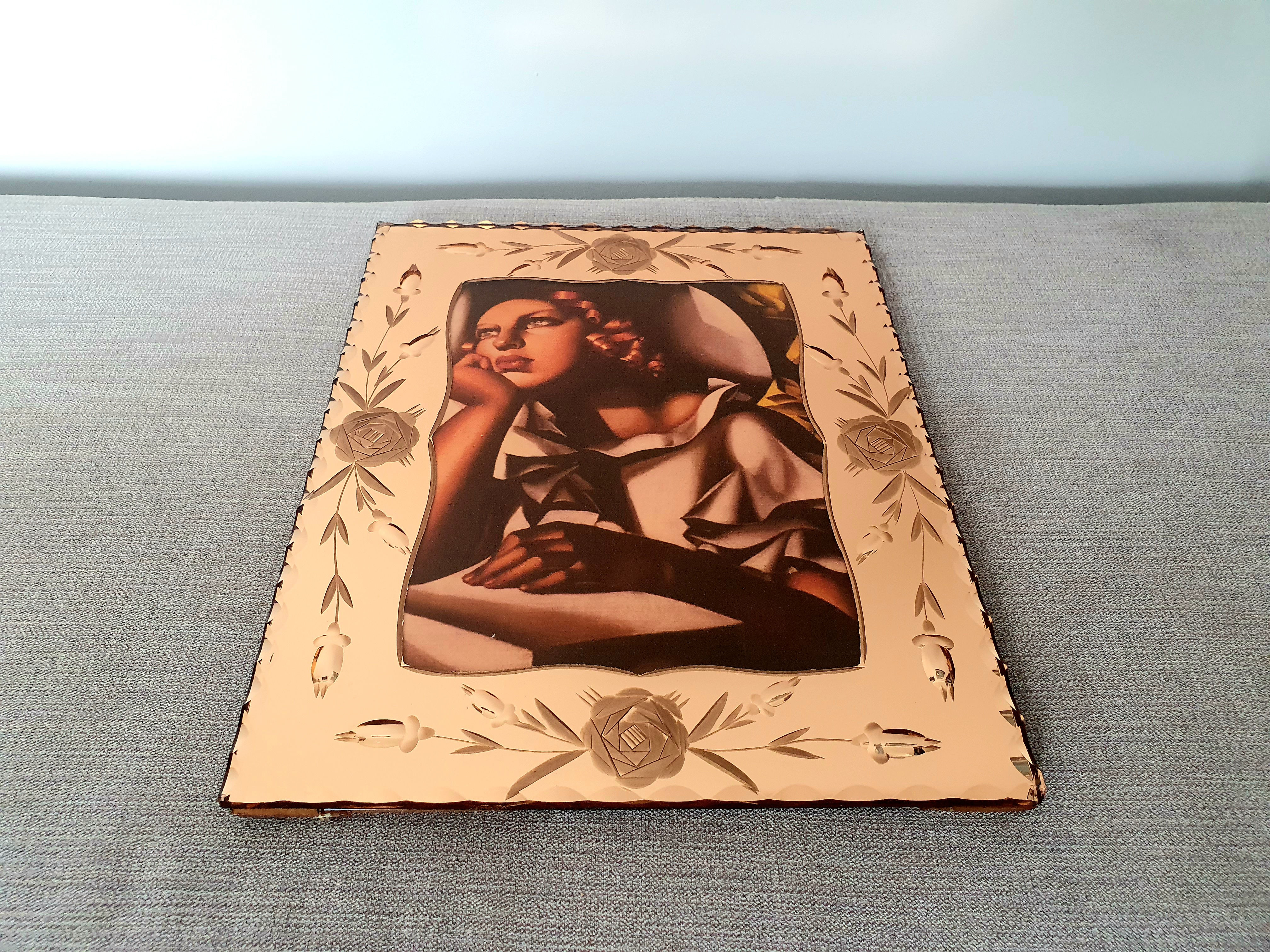 Art Deco Peach Glass Mirrored Photo Frame Vintage 1930s for sale UK