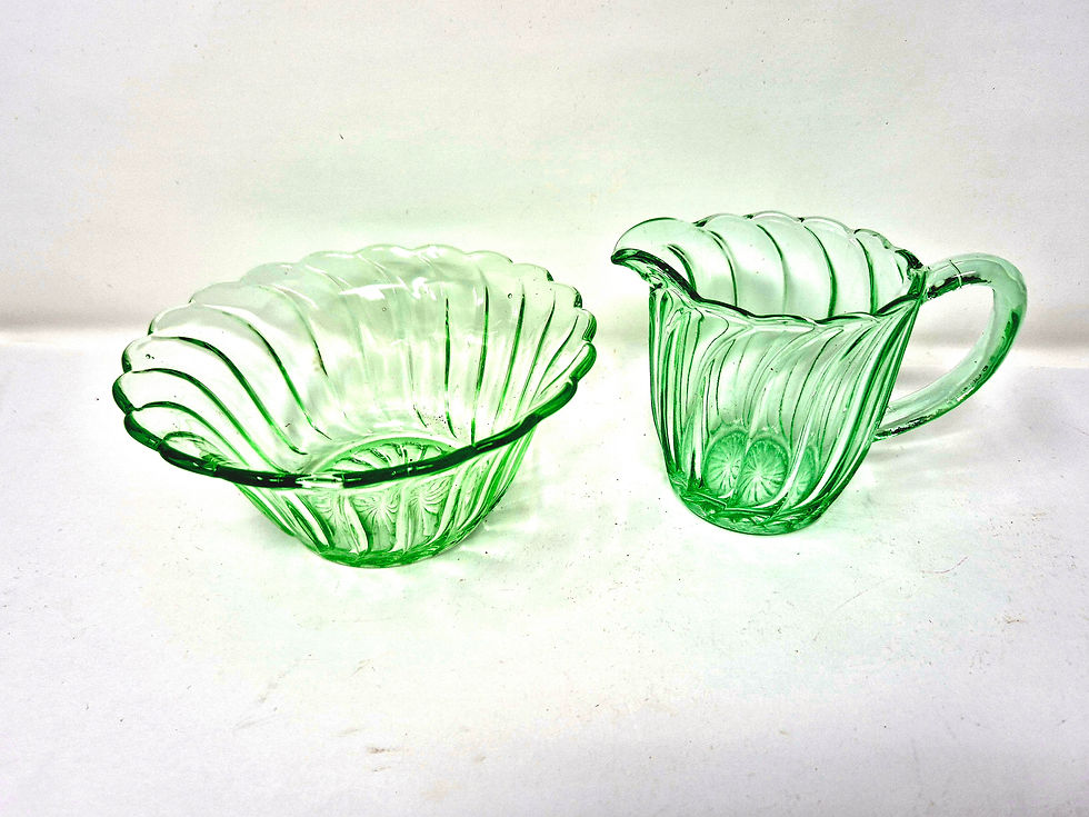 Thumbnail: Bagley Uranium Glass Carnival Milk Jug & Sugar Bowl