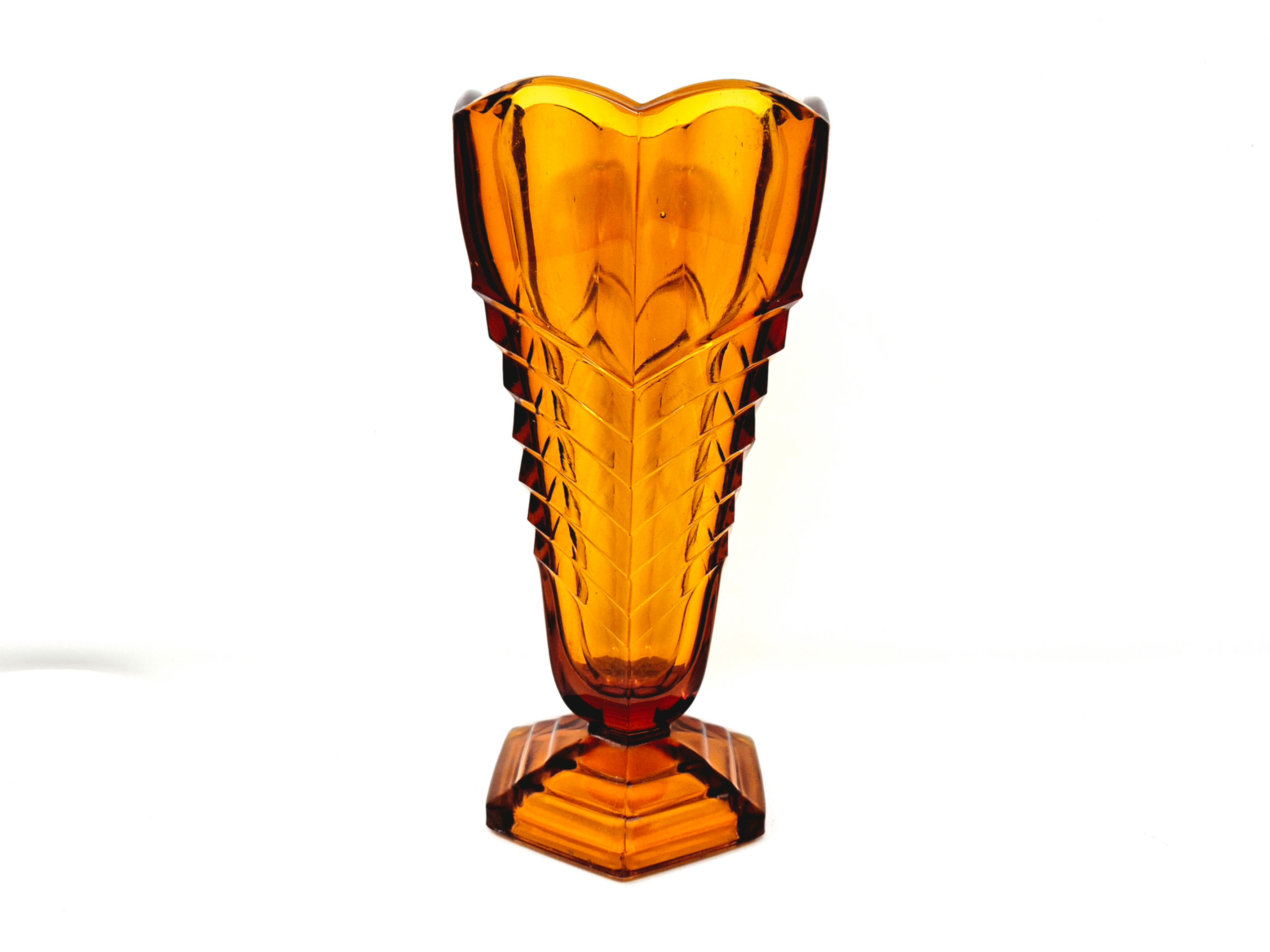 Davidson Amber Glass Chevron Vase