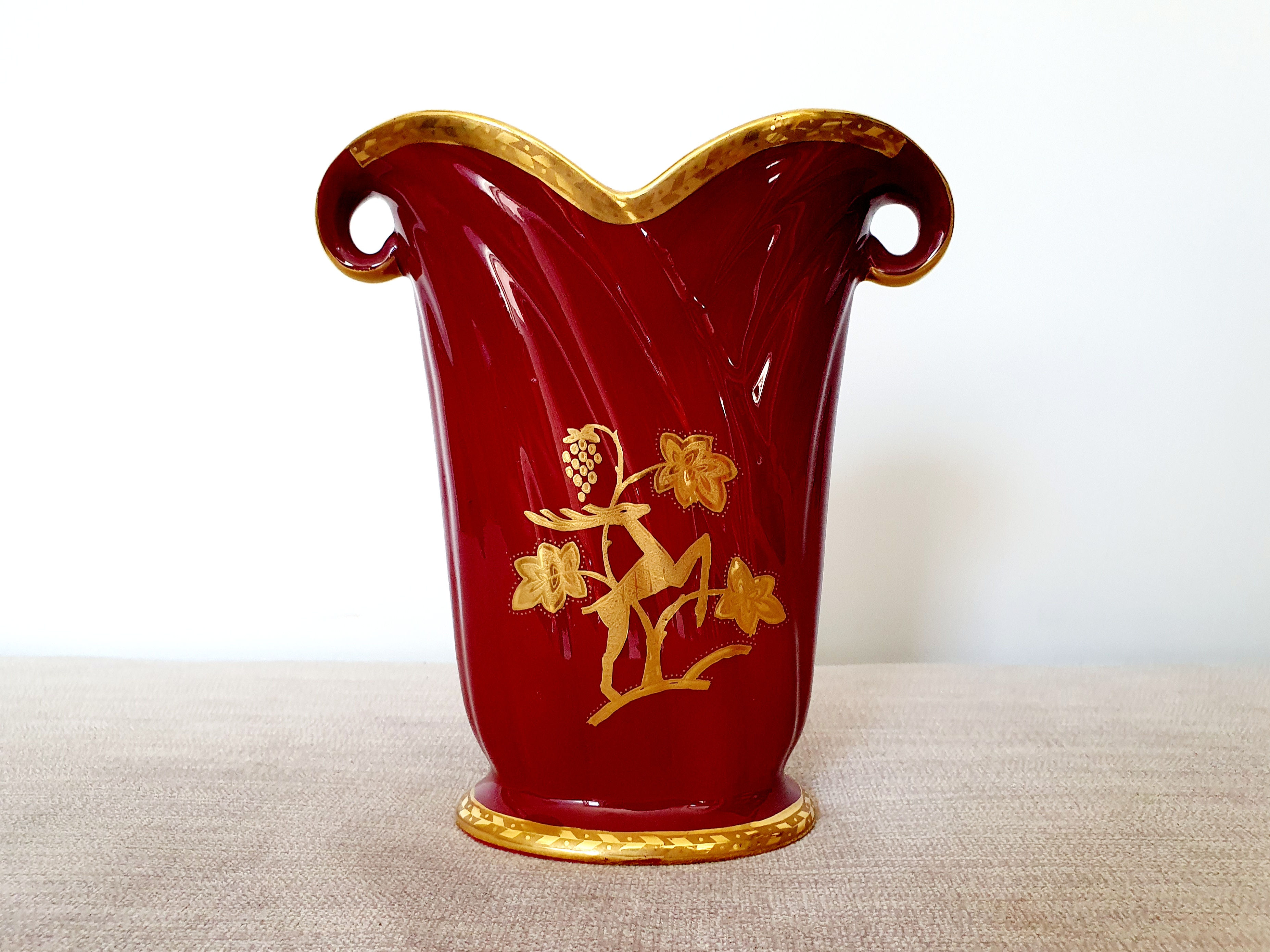 Art Deco Vase Crown Devon Leaping Deer Pottery Ceramics 1930s for sale UK