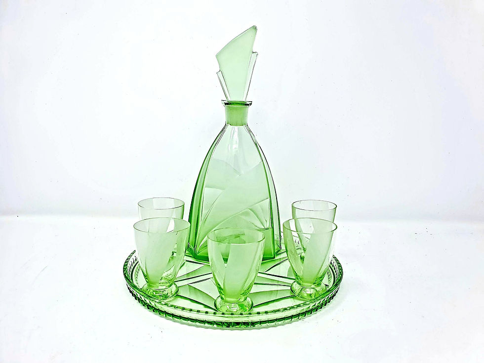 Art Deco for Sale Green Glass Decanter Set Vintage 1930s