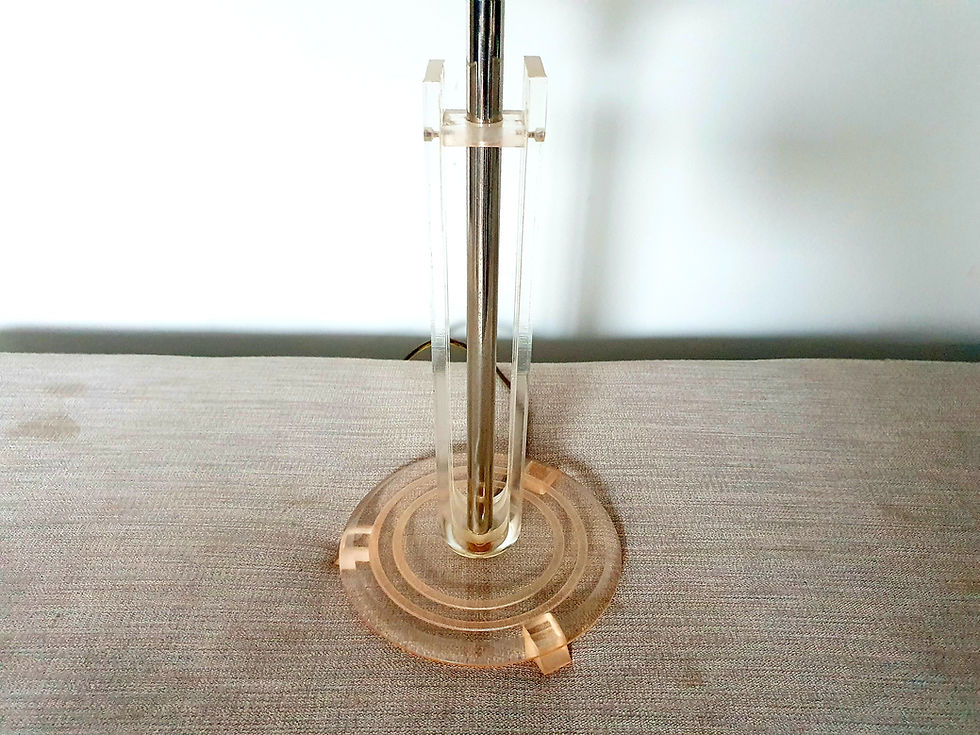 Thumbnail: Pink Crackle Shade Lucite Lamp