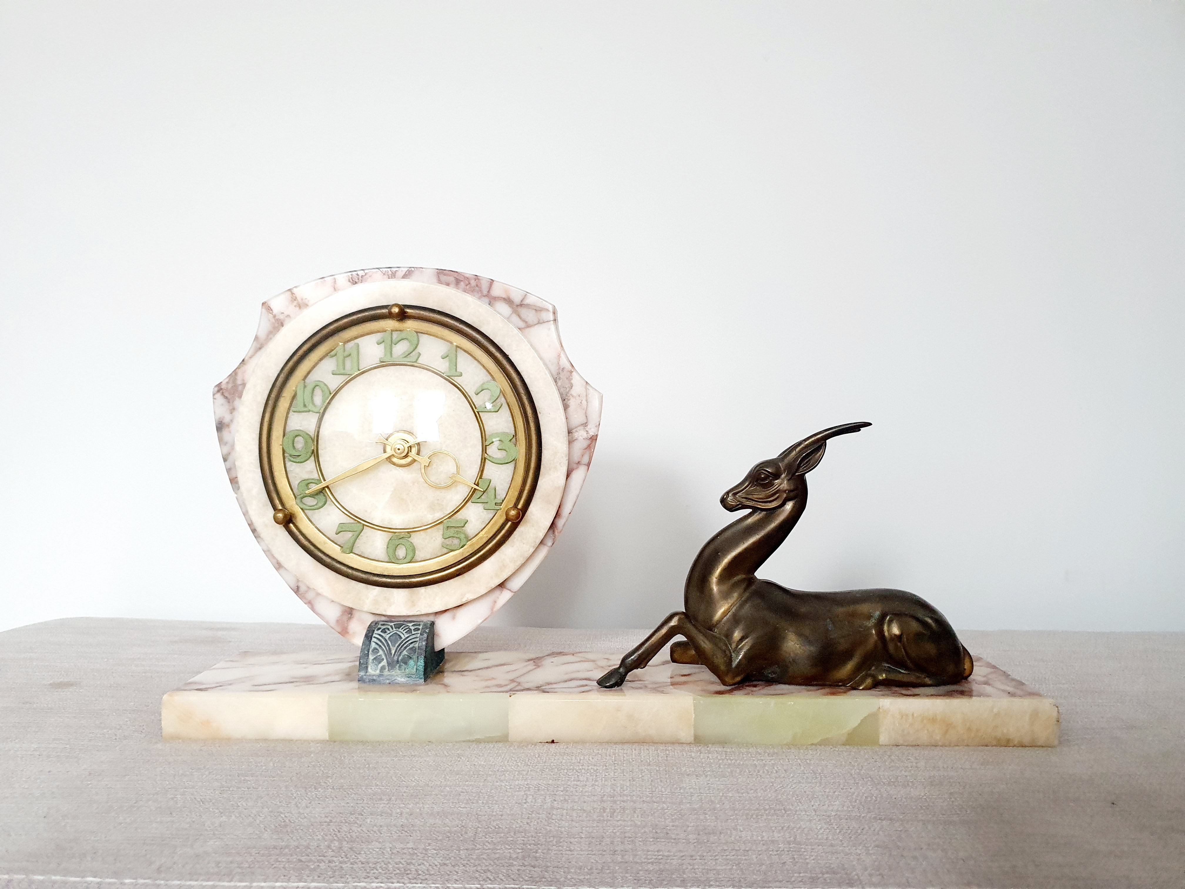 Art Deco Gazelle Marble Clock