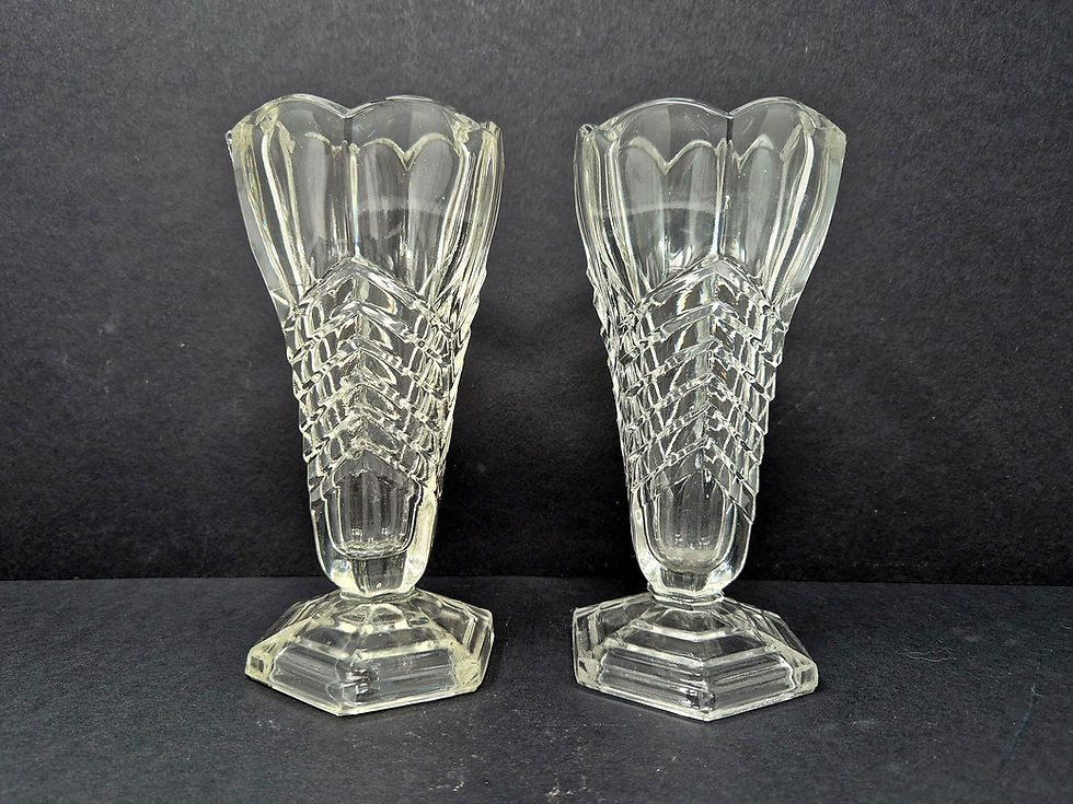 Thumbnail: Davidson Pair of Clear Chevron Vases