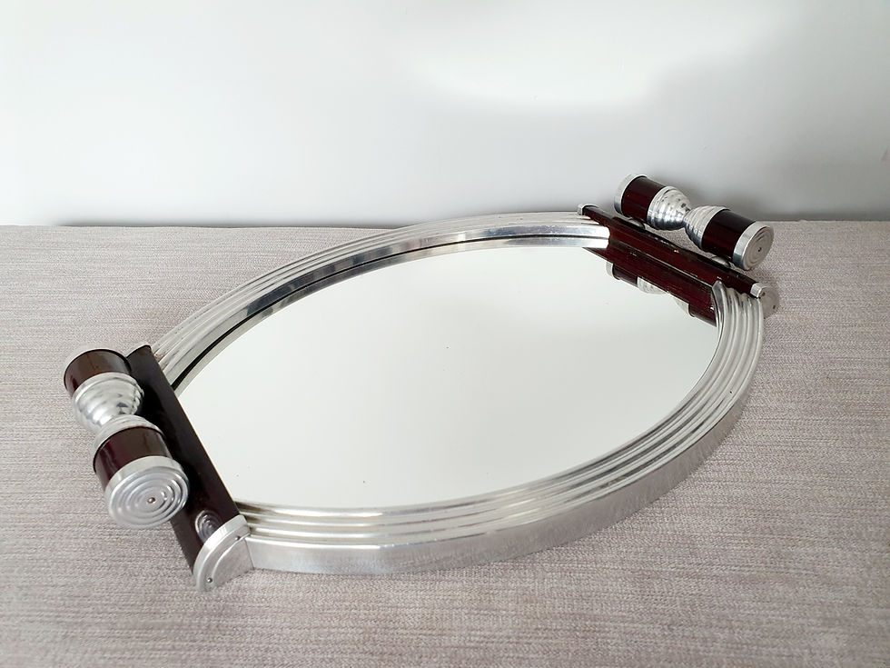 Thumbnail: Mirrored Tray with Wooden Scroll Handles