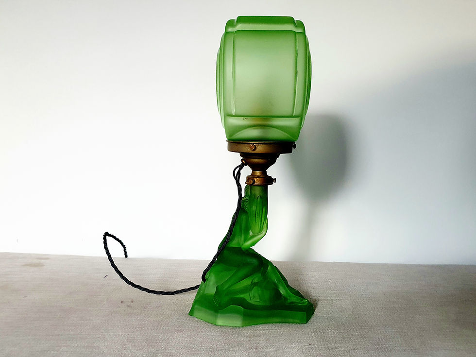Thumbnail: Walther & Sohne Green Glass Lady Lamp with Uranium Shade