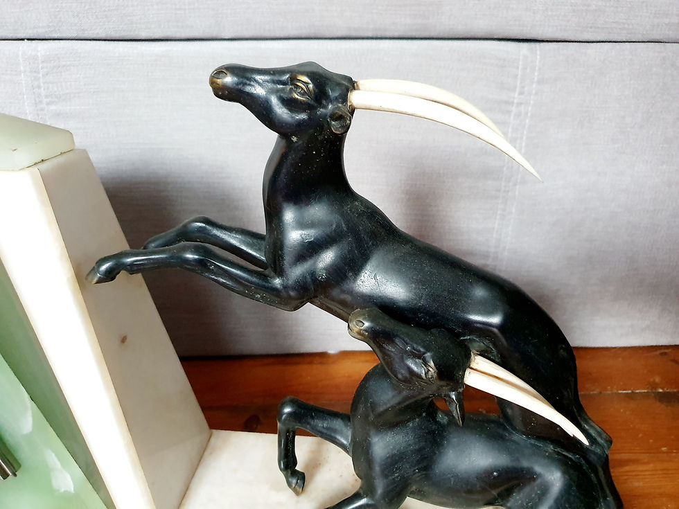 Thumbnail: Uriano Onyx, Marble and Bronze Antelope Clock