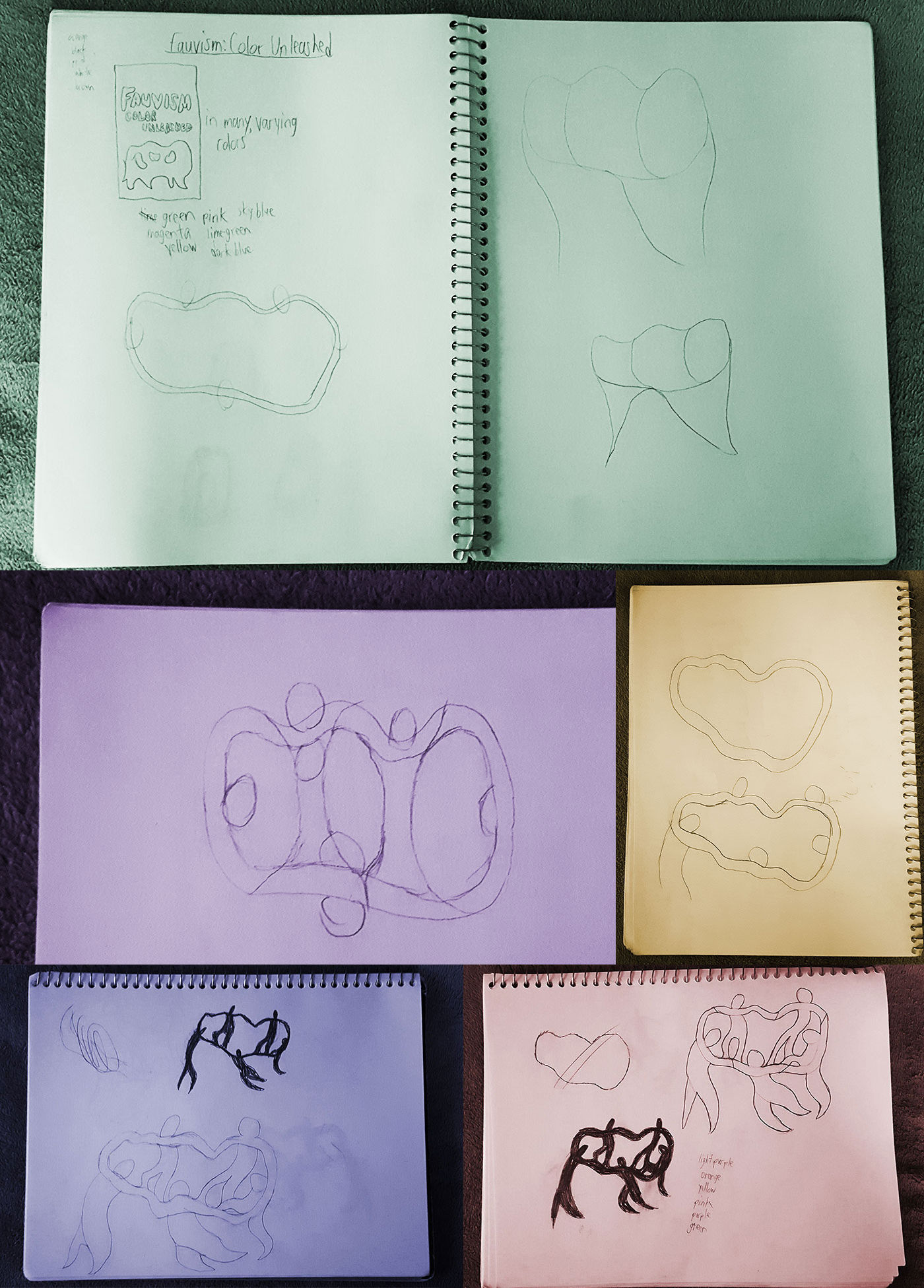 Sketches I created for the Danse-inspired logo for the fiction exhibition "Fauvism: Color Unleashed."