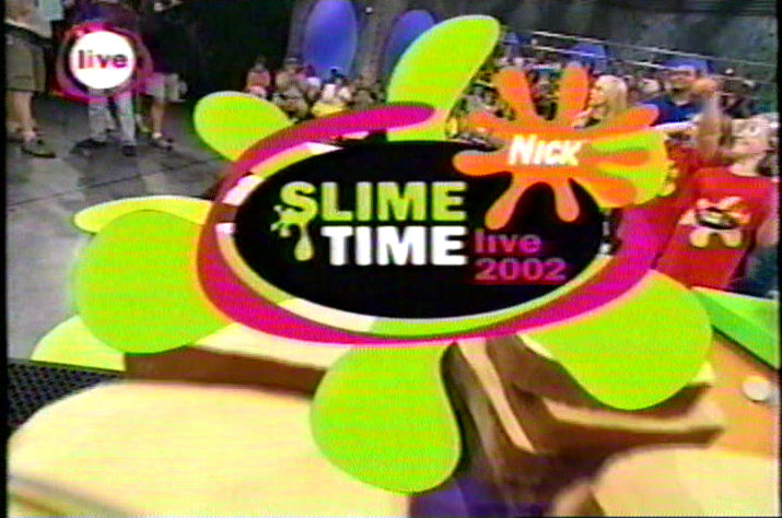 A screenshot of the "Slime Time Live" logo from 2002 taken from a VHS recording.