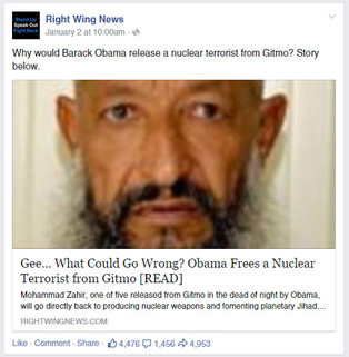 More boomer-con nonsense from mid-2010s Facebook talking about freeing a nuclear terrorist from GITMO. Is that Ben Kingsley in the picture?