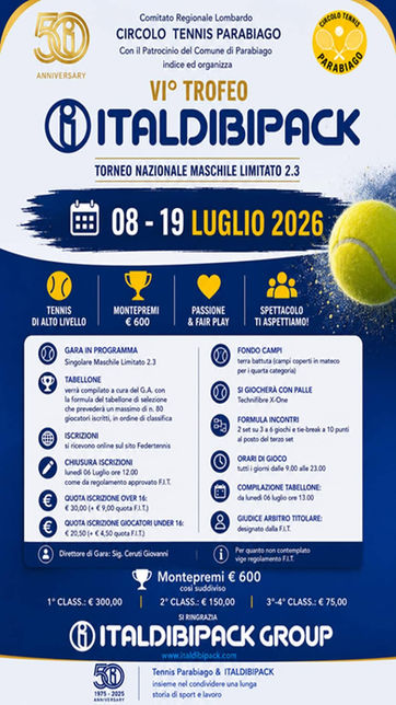 PARABIAGO - Il Circolo Tennis Parabiago pronto per il VI° TROFEO ITALDIBIPACK.