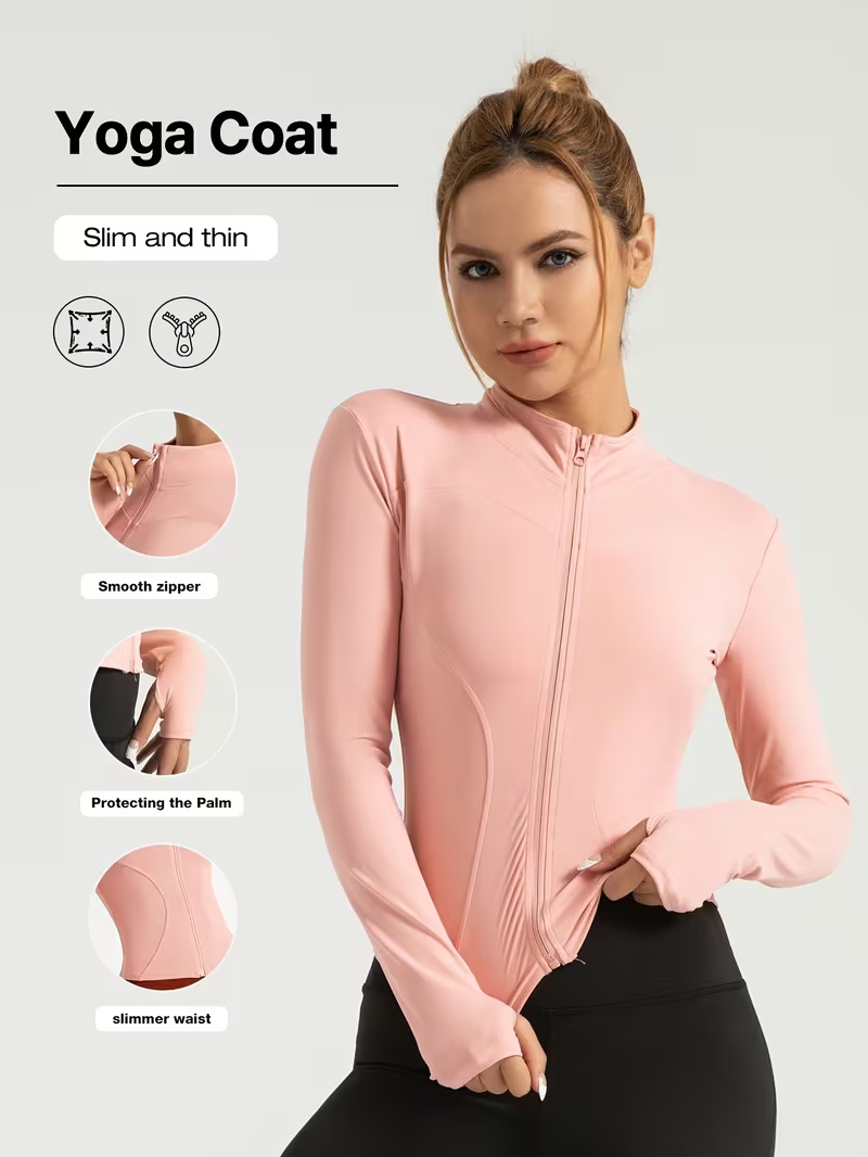 Jaqueta Esportiva Feminina Slim Fit com Gola Alta, Zíper e Secagem Rápida –