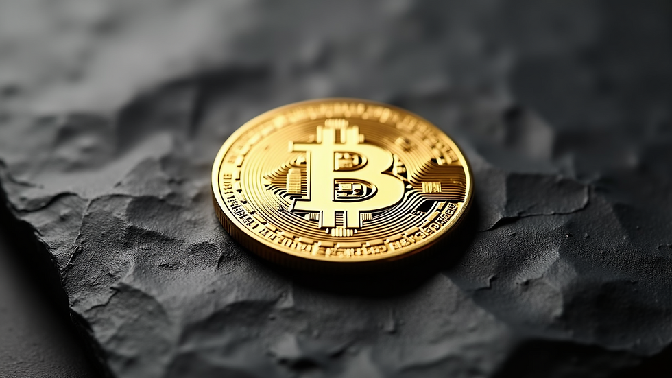 Close-up view of a Bitcoin physical coin on a textured surface