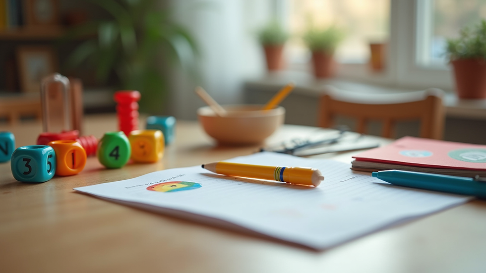Close-up view of colorful STEAM toys and learning materials on a table