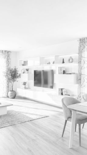 Soft monochrome interior cover for Hohe Geist Interior Staging, showing a calm living and dining space with daylight, garden views, and restrained residential atmosphere by M. Mostafa.