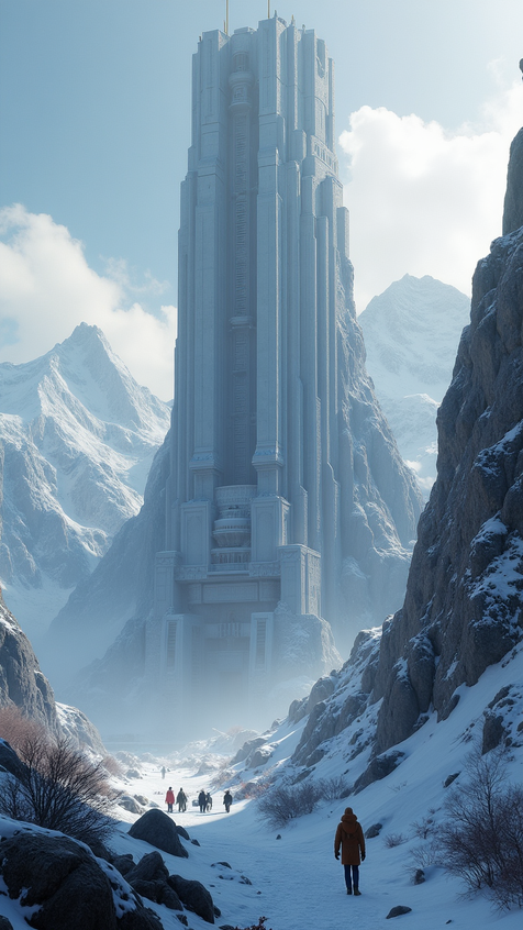 AI-tistic concept image of a mist-covered alpine tower fading into blue mountain light by M. Mostafa