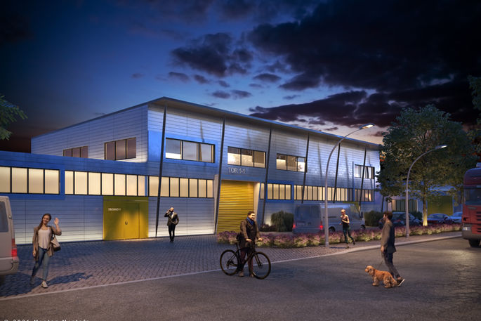 Architectural visualization of street view at night for Handwerkerhöfe by M. Mostafa.