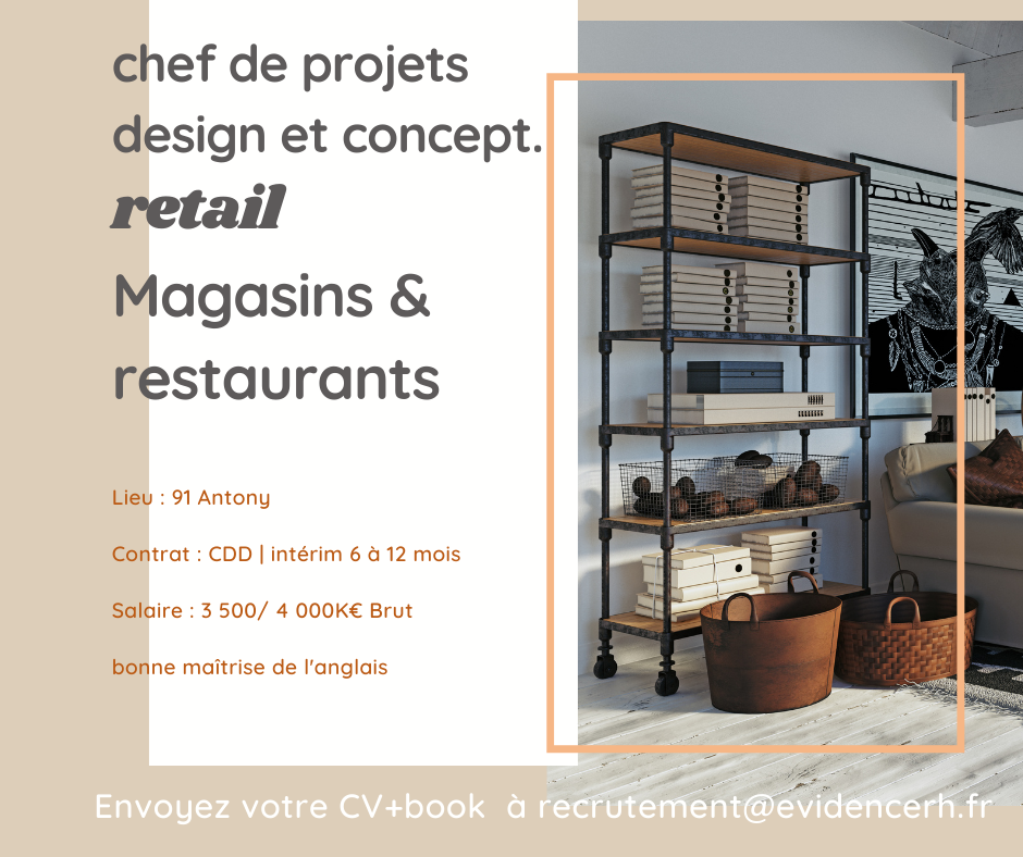 En recherche d'emploi ou d'une mission, notre client recherche un/une Chef de projets design et concept sur Paris en CDD I Intérim I Recrutement Architecture