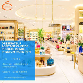 Offre d'emploi Dessinateur Assistant Chef de Projets Retail Premium H/F réalisant des plans techniques Autocad pour des projets d’architecture commerciale et d’aménagement de boutiques premium à Paris.