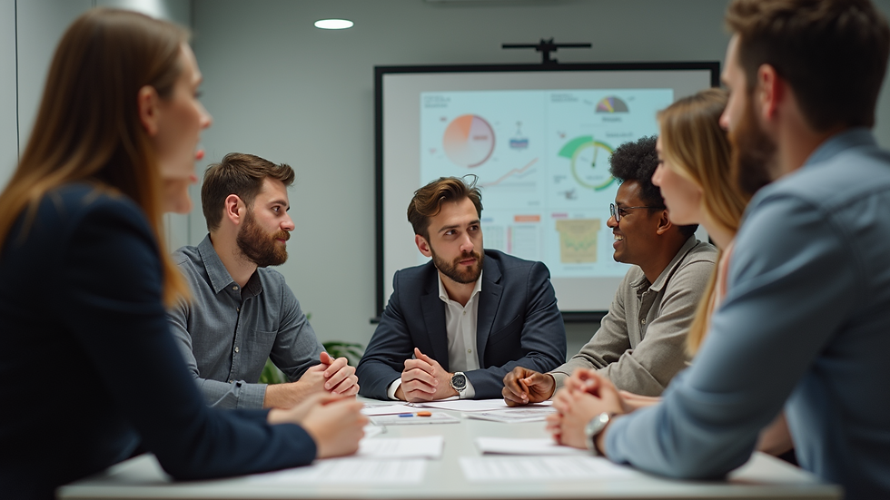 Eye-level view of a diverse group of individuals discussing ideas in a creative workspace