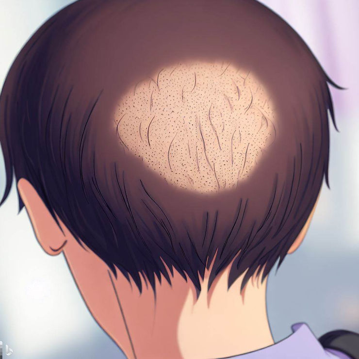 Illustration of alopecia areata on the back of the head