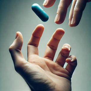 Image of hand giving up medicine