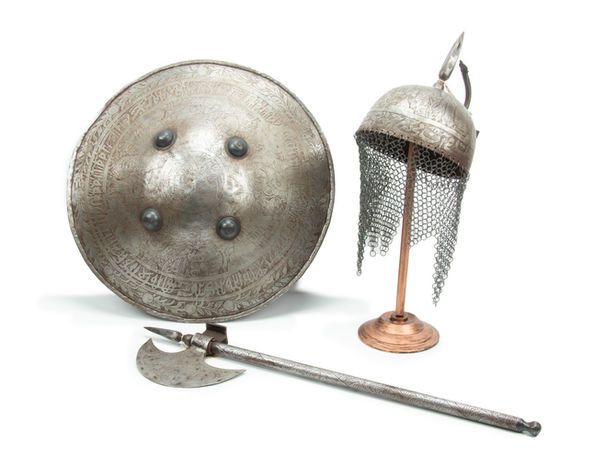 Persian Helmet, Shield, Axe