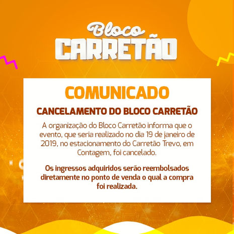 Comunicado - Cancelamento do Bloco Carretão