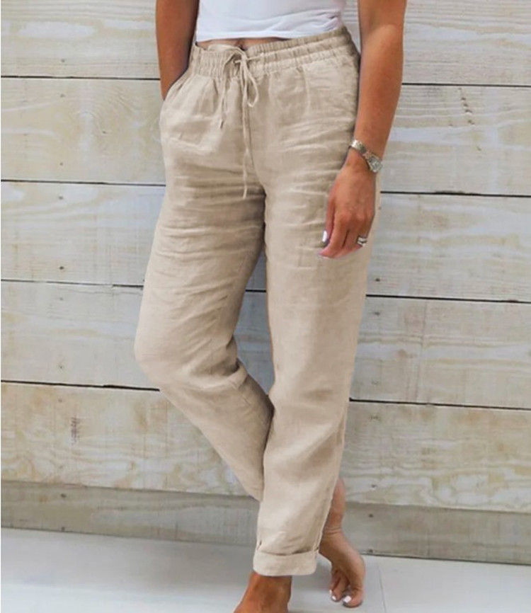 Miniatura: Cotton Linen Summer Pants for Women High Waist Elastic Casual Trousers Streetwea