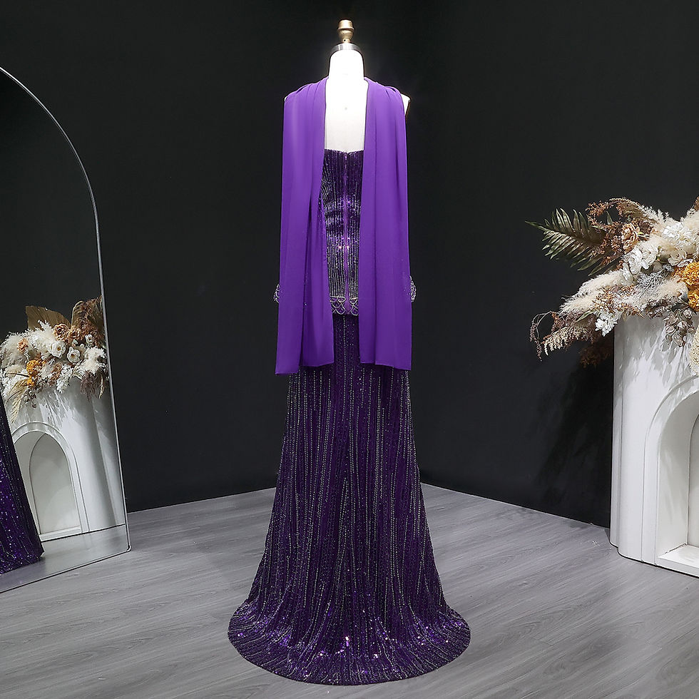 Miniatura: Sharon Said Luxury Beaded Two Piece Evening Dress with Scarf Strapless Sequined 