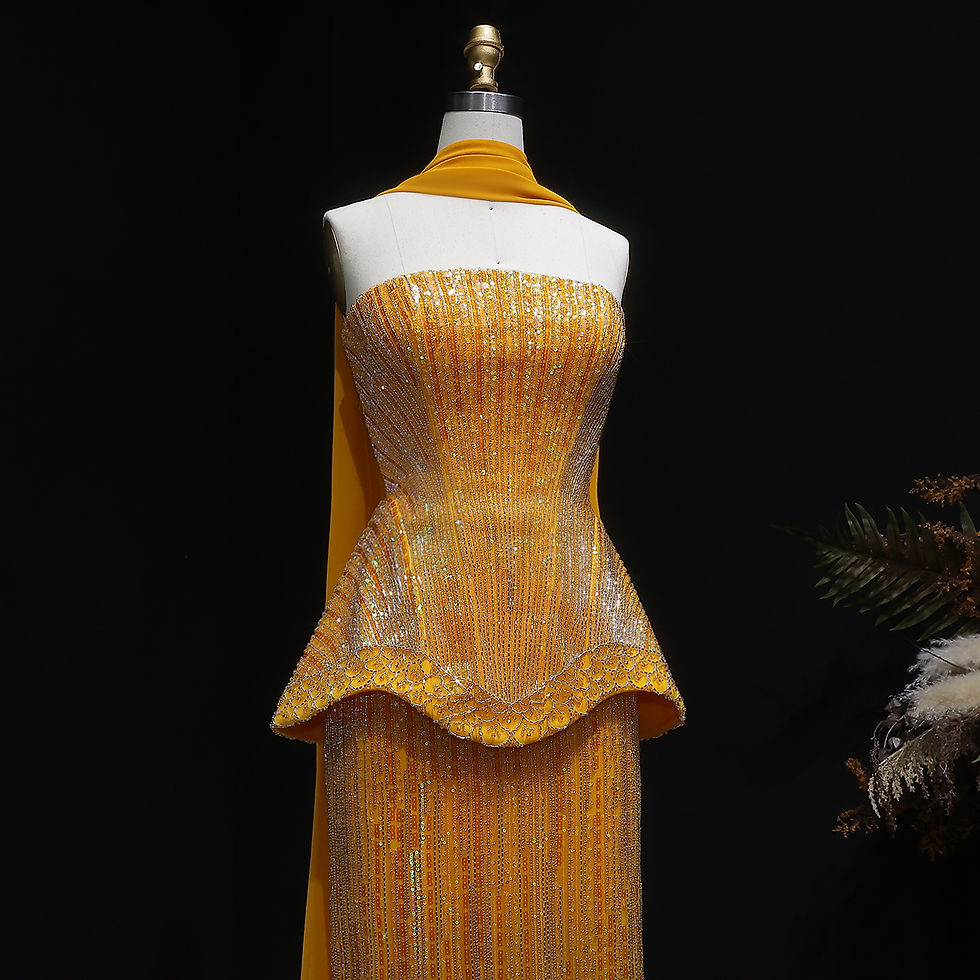 Miniatura: Sharon Said Luxury Beaded Two Piece Evening Dress with Scarf Strapless Sequined 