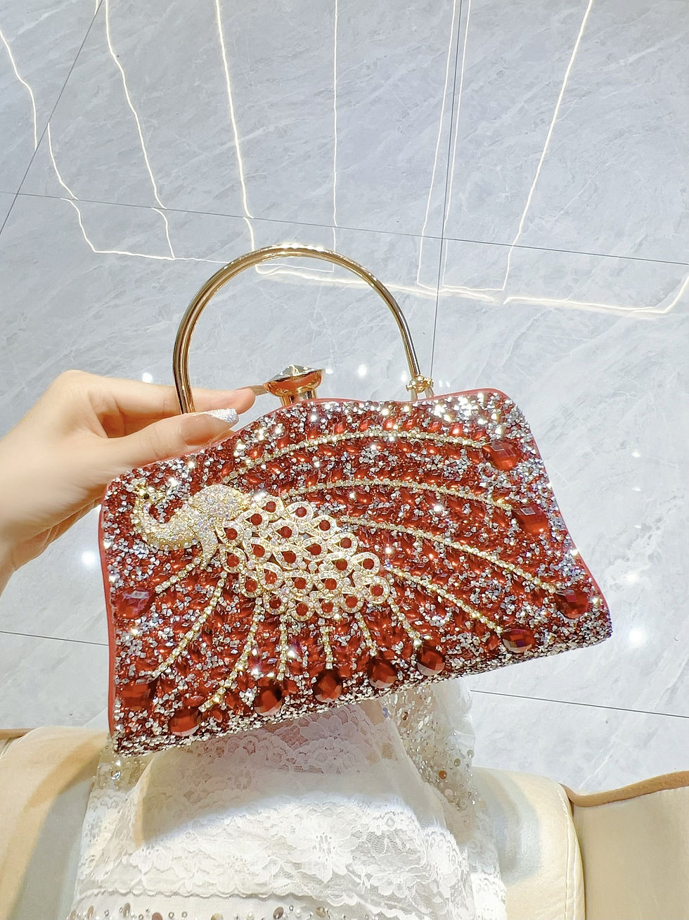 Miniatura: Peacock Pattern Rhinestone Women Handbag Luxury Glamorous Shoulder Crossbody Eve