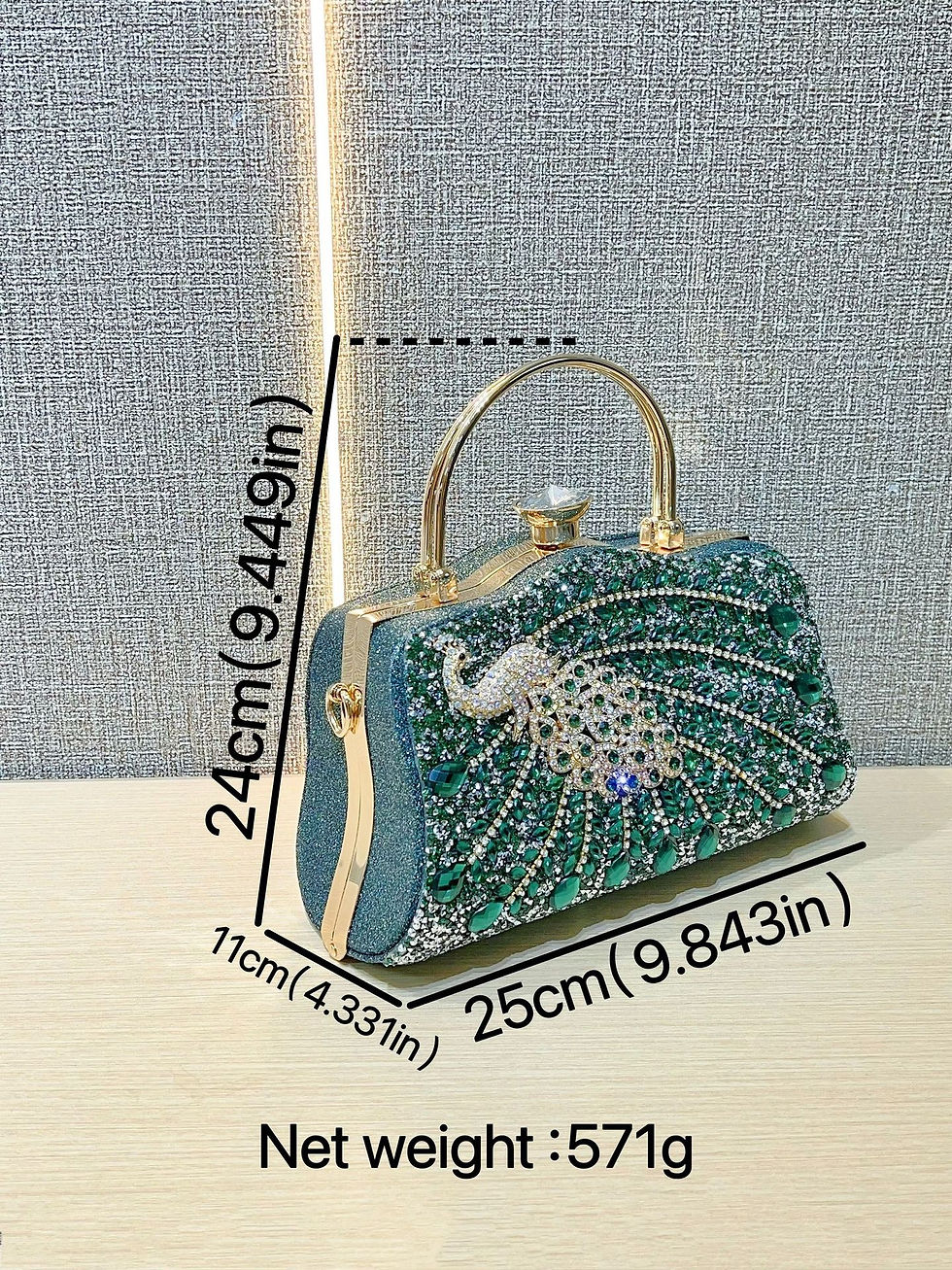 Miniatura: Peacock Pattern Rhinestone Women Handbag Luxury Glamorous Shoulder Crossbody Eve